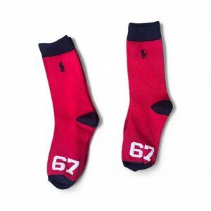 RL Boys Red Crew Socks – Size One Size, Style 67 Logo - Pack of 2 Never Worn